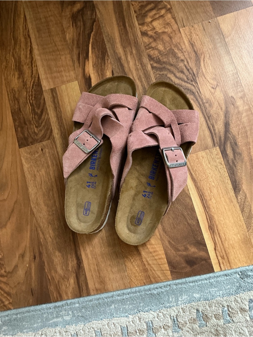 Birkenstock Pink Suede Crossover Slide Sandals
